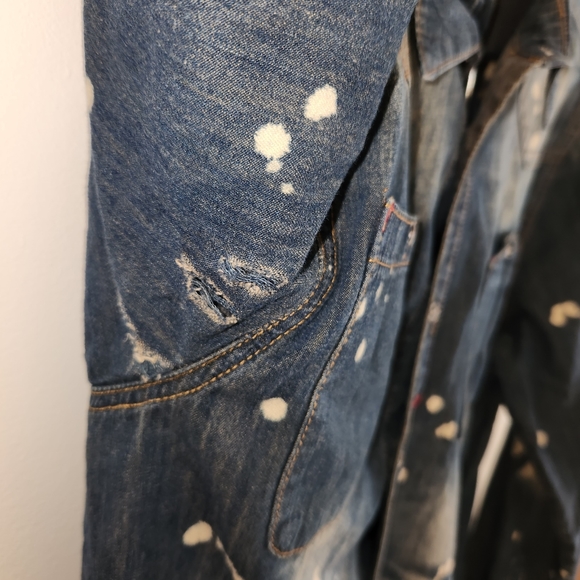 Square Zero Denim Distressed Vintage Style Button Down Shirt Large - Picture 8 of 9